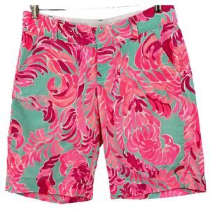 Lilly Pulitzer Womens 10" Chipper Bermuda Shorts Twill Cotton Size 2 Pink Aqua